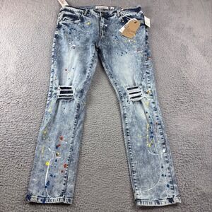 Evolution In Design Acid Wash Splatter Paint Moto Jeans Mens 38x32 *New w/Tags*